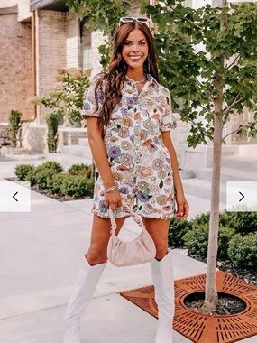 Social House Butterfly, Mushroom and Floral Print Denim Romper